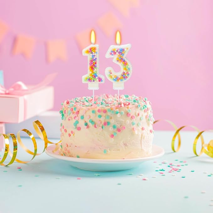 13th Birthday Candle for Cake, Colorful Macaron Numeral Candles for Boys/Girls, Theme Birthday Party Cake Decorations, Cake Topper for Birthday Party Supplies (Number 13)