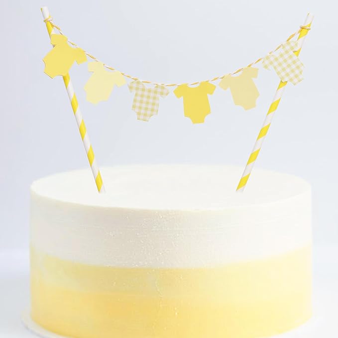 Yellow Baby Shower Cake Topper - Yellow Bodysuit Gingham Cake Topper,Gender Reveal Decor,Baby Shower Cake Decorations,Gingham Onesie Party Decorations (yellow)