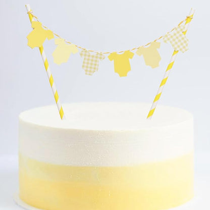 Yellow Baby Shower Cake Topper - Yellow Bodysuit Gingham Cake Topper,Gender Reveal Decor,Baby Shower Cake Decorations,Gingham Onesie Party Decorations (yellow)