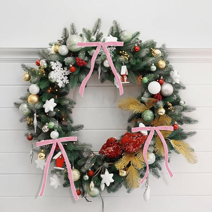 SIMISI RIBBON 24 Pcs Pink Velvet Christmas Tree Bows Door Garland Decor Vintage Wreath Bow (3/8'' Wide, 5 * 7 inch)