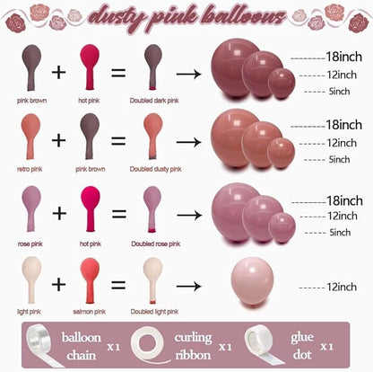 Dusty Rose Pink Balloon Garland Arch - Double Stuffed Dark Pink Balloons For Boho Birthday Baby Shower Thanksgiving Bridal Shower Wedding Party Decorations