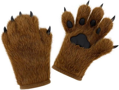 Faux fur wolf paw gloves with non-slip cat pad three-piece set, suitable for cosplay, Christmas, and Halloween party costumes