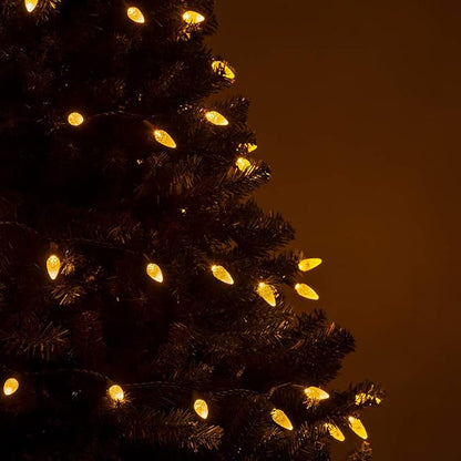 Wintergreen Lighting 24 ft 70 Count C6 Faceted Gold LED Christmas Lights, Green Wire Indoor/Outdoor Commercial Grade String for Holiday Decor