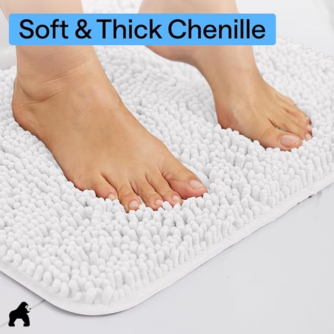 GORILLA GRIP Bathroom Rug Sets 3 Piece, Bath Mat Set and Oval Toilet Base with Rubber Backing, Plush Absorbent Shaggy Chenille Washable Mats, Includes 24x19.5, 24x17 and 30x20 Inch Rugs, Cream