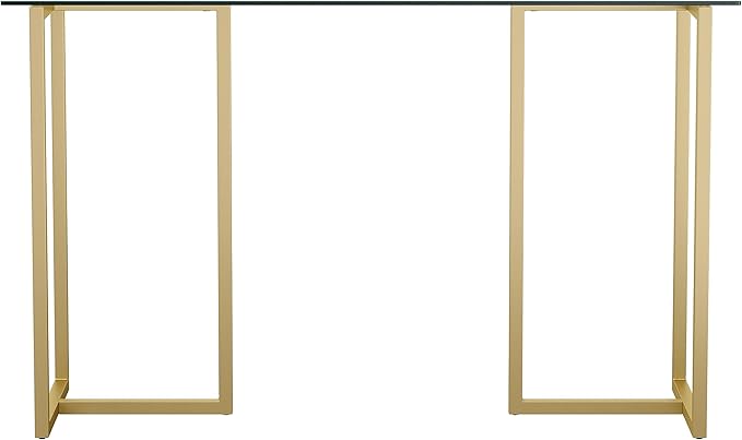 Martha Stewart Eli Home Office Desk with Glass Top and Steel Frame, Polished Brass