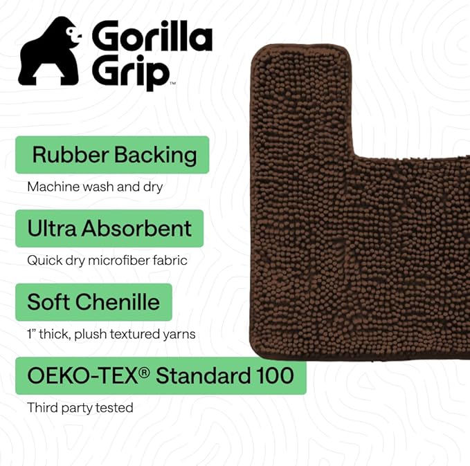 GORILLA GRIP Bathroom Rug Sets, Soft Chenille 2 Piece Area Rugs Set, Toilet Base Mat and 30x20 Carpet, Absorbent Microfiber Washable Mats Dry Quickly, Home Décor and Bath Room Accessories, Brown