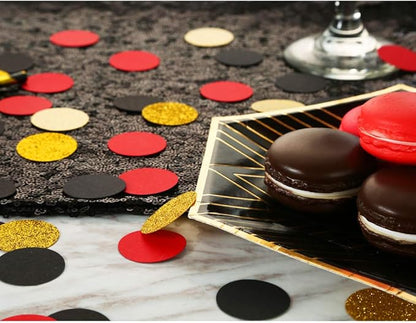 Glitter Confetti Circles Table Decoration and Wedding Party Decoration, 1.2’’ in Diameter (gold glitter, black, red,300pc)