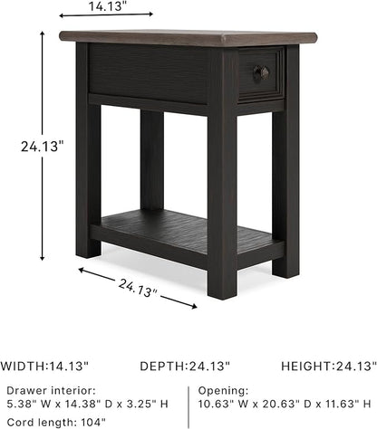 Signature Design by Ashley Tyler Creek Chair Side End Table, Plank-styled Top, Smooth-gliding Drawer, Wood, 14.13" W x 24.13" D x 24.13" H, Light Brown & Whitewash