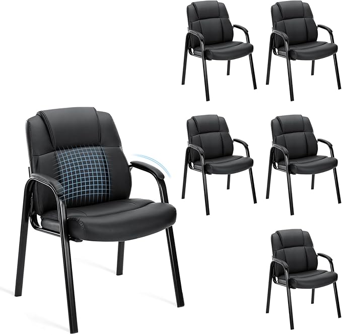 OLIXIS Waiting Room Chair Set of 6, Leather Office Desk Reception Guest Stationary Side Chairs with Padded Arms for Home Conference Lobby Area Meeting Church Medical Clinic Elderly Student
