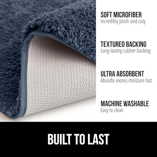GORILLA GRIP Premium Luxury Bath Rug, 60x24, Absorbent, Soft, Thick Shag, Plush Bathroom Mat Rugs, Machine Washable, Microfiber Quick Dry, Mats for Shower, Bathtub and Floor Accessories, Indigo