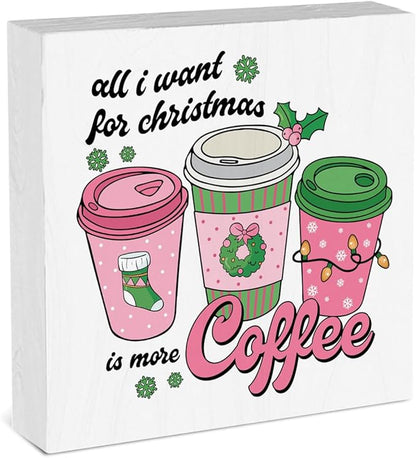 Pink Christmas Coffee Bar Decor Christmas Decorations for Kitchen Bar counter Merry Xmas Decorations 5 x 5 Inches