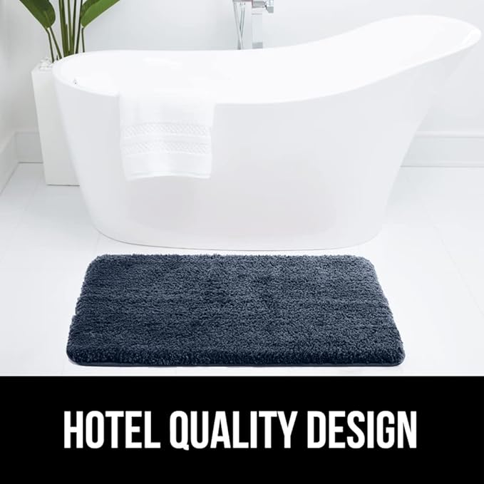 GORILLA GRIP Premium Luxury Bath Rug, 60x24, Absorbent, Soft, Thick Shag, Plush Bathroom Mat Rugs, Machine Washable, Microfiber Quick Dry, Mats for Shower, Bathtub and Floor Accessories, Indigo