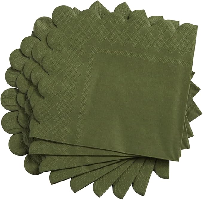 200 Pack Cocktail Napkin 2-Ply Scalloped Edged Dessert Napkins Folded 5 x 5 Inches Disposable Napkins for Dinner Wedding Birthday Party Bridal Anniversary Reception Event (Green)