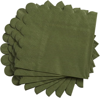 200 Pack Cocktail Napkin 2-Ply Scalloped Edged Dessert Napkins Folded 5 x 5 Inches Disposable Napkins for Dinner Wedding Birthday Party Bridal Anniversary Reception Event (Green)