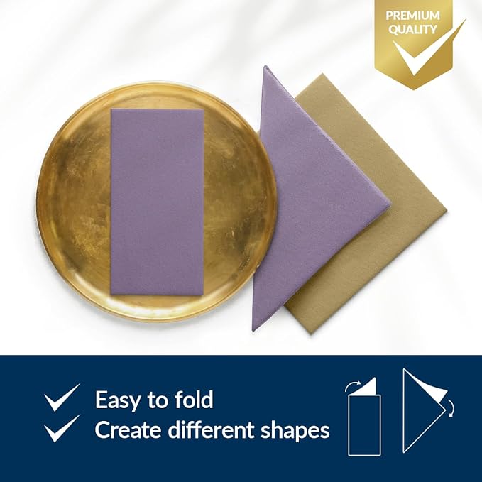 PAW - 50 Pieces Linen-Feel Paper Napkins 16" x 16", Disposable Cloth-Like Napkins Gold, Violet Dinner Napkins for Party, Wedding, Christmas