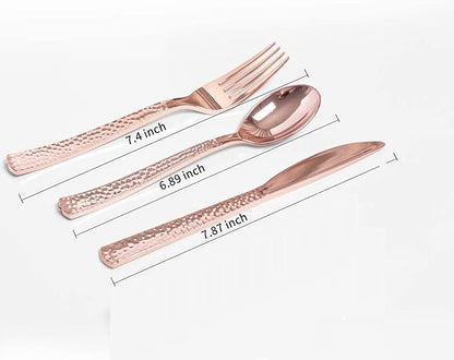 Supernal 360pcs Rose Gold Plastic Silverware,Rose Gold Utensils,Heavy Weight Plastic Cutlery,Disposable Silverware Sets Include 120 Forks,120 Spoons,120 Knives,Suitable for Wedding,Monther's Day,Party
