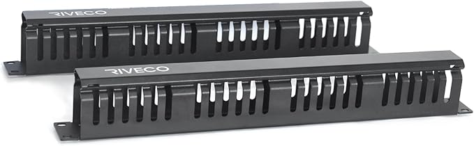 RIVECO 2PCS 1U Cable Management for Racks & Server Cabinets Managing Cord & Wire, Cable Raceway for 19” Rack Mount 24 Slots Large 2.8 Inches Capacity Black