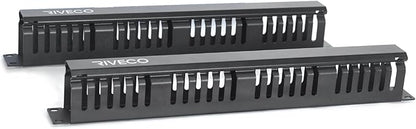 RIVECO 2PCS 1U Cable Management for Racks & Server Cabinets Managing Cord & Wire, Cable Raceway for 19” Rack Mount 24 Slots Large 2.8 Inches Capacity Black