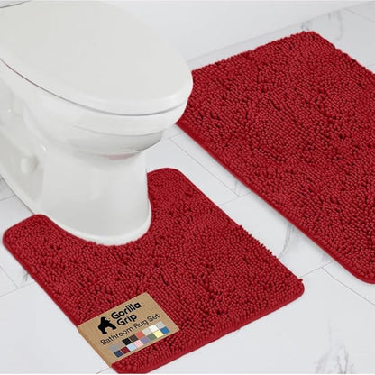 GORILLA GRIP Bathroom Rug Sets, Soft Chenille 2 Piece Area Rugs Set, Toilet Base Mat and 30x20 Carpet, Absorbent Microfiber Washable Mats Dry Quickly, Home Décor and Bath Room Accessories, Red