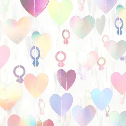 Engagement Bachelorette Party-Decorations Iridescent Heart-Ring Garland - 52Ft Holographic Disco Wedding Paper Streamers Banner,Galentines Proposal Decor Lasting Surprise