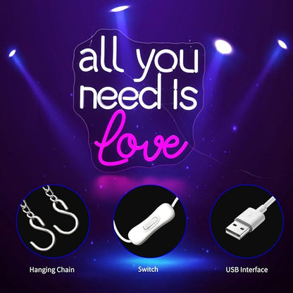 All You Need is Love Neon Sign, Neon Signs for Wall Decor Neon LED Signs Room Neon Light Up Signs Home Decor