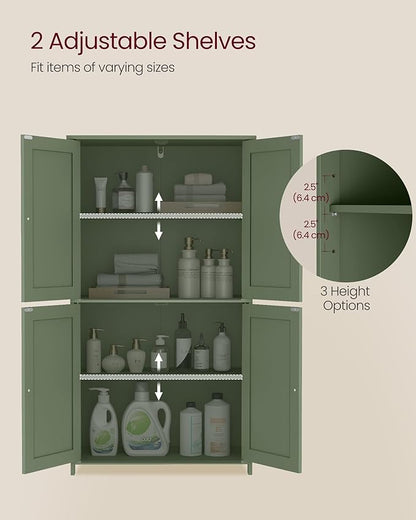 VASAGLE Floor Storage Cabinet, Shaker Cabinet with 2 Adjustable Shelves, 4 Doors, Tall Freestanding Organizer Unit, for Kitchen Bathroom Living Room, Forest Green UBBC553CH01S