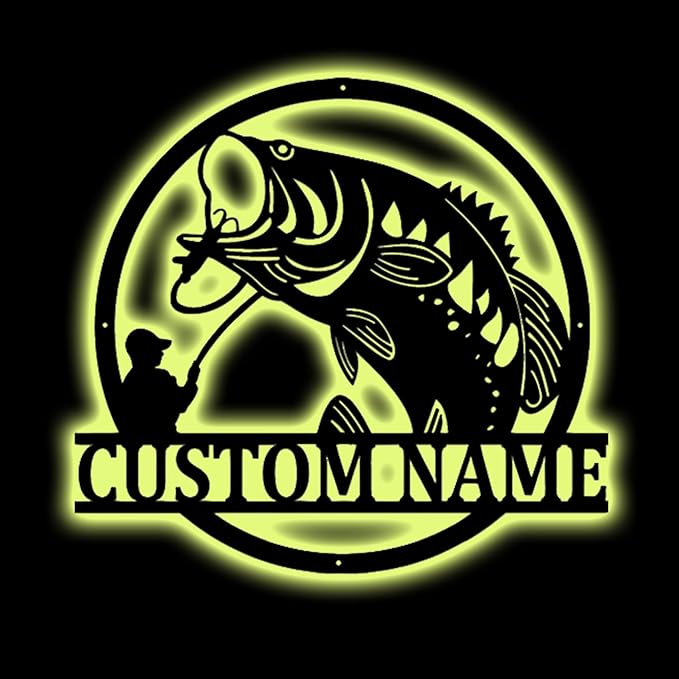 Custom Name LED Bass Fishing Sign - Personalized Wall Art, Anniversary & Valentine's Day Gift