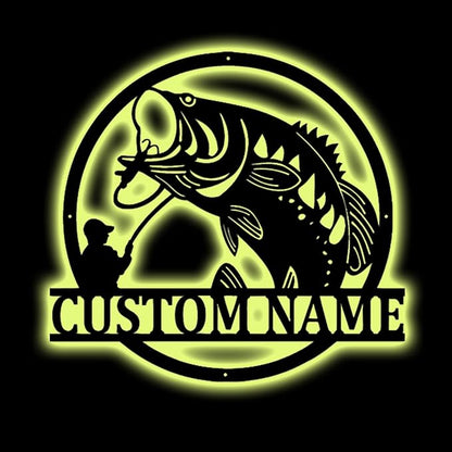 Custom Name LED Bass Fishing Sign - Personalized Wall Art, Anniversary & Valentine's Day Gift