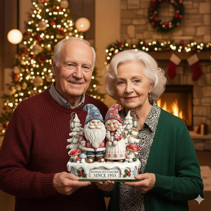 Personalized Gnome Couple Figurine, Growing Old Together Since 1955, Custom Christmas Decoration, Unique Holiday for Couple, Custom Engraved Family Ornament, for Parents and Grandparents
