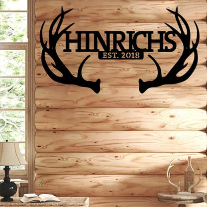 Personalized Deer Antler Metal Sign, Custom Ranch Name Sign with Year, Rustic Hunting Lodge Wall Art, Farmhouse Cabin Outdoor Decor, Gift for Hunters, Men, Family, Anniversary or Housewarming