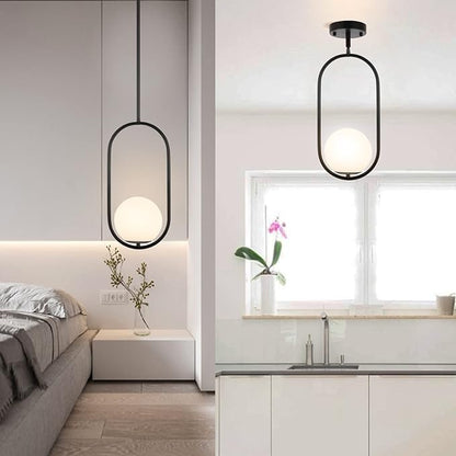 Modern Globe Pendant Light Mid Century Chandelier 1-Light Matte Black Ceiling Hanging Lighting Fixture with White Globe Glass Lampshade for Kitchen Island Dining Room Bedroom (2 Pack)