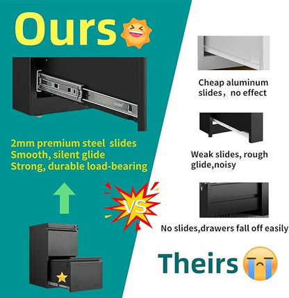 2 Drawer File Cabinet with Lock, Vertical File Cabinets for Home Office, Printer Stand, Heavy Duty Steel Office Storage Cabinet for Letter/Legal/A4, Assembly Required(Black)