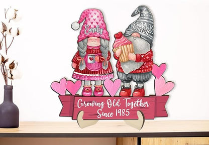 Growing Old Together Gnomes Wooden Plaque, Personalized Gifts for Him Her Husband, Custom Wood Sign Anniversary Couples Gift, Valentine Christmas Gift For Parents, Grandparents Decorations Sign 21