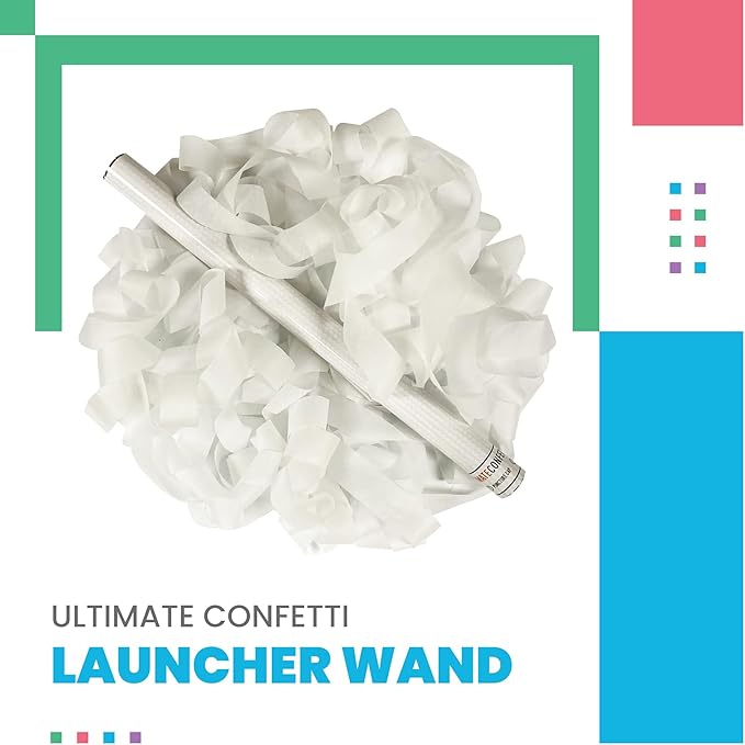 Ultimate Confetti Wand 14 inch Confetti Launcher Wand, White Streamers, 8 Pack - Great for Parties, Weddings and Events Tissue, Metallic and Biodegradable Options