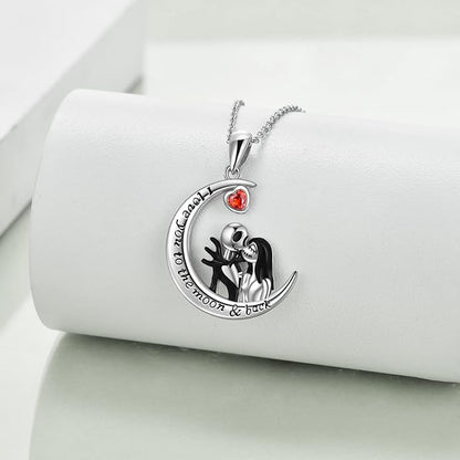 LILALO Christmas Gifts Nightmare Necklace Sterling Silver Abalone Shell Crystal Jack and Sally Necklace Jack Skellington Skull Jewelry Skull Necklaces for Women