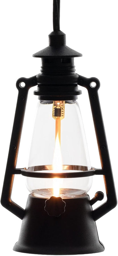 10 Light LED Flicker Flame Plastic Oil Lamp String Set, 20ft Black Wire – Indoor/Outdoor Vintage Flame Effect