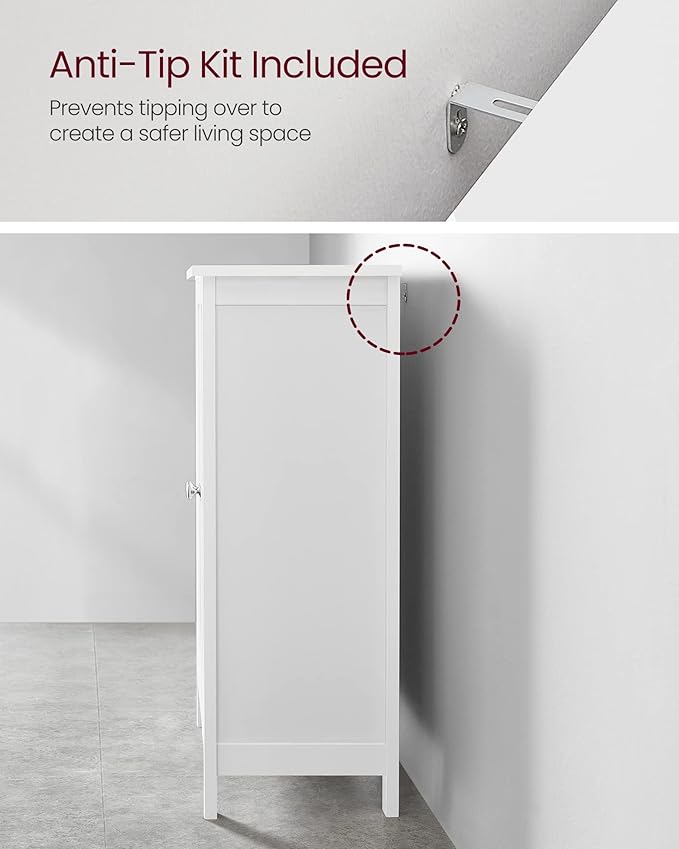 VASAGLE Floor Storage Cabinet, Freestanding Storage Unit with 2 Adjustable Shelves, for Bathroom Living Room Dining Kitchen, 11.8 x 23.6 x 31.5 Inches, Cloud White UBCB60WV1