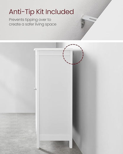 VASAGLE Floor Storage Cabinet, Freestanding Storage Unit with 2 Adjustable Shelves, for Bathroom Living Room Dining Kitchen, 11.8 x 23.6 x 31.5 Inches, Cloud White UBCB60WV1