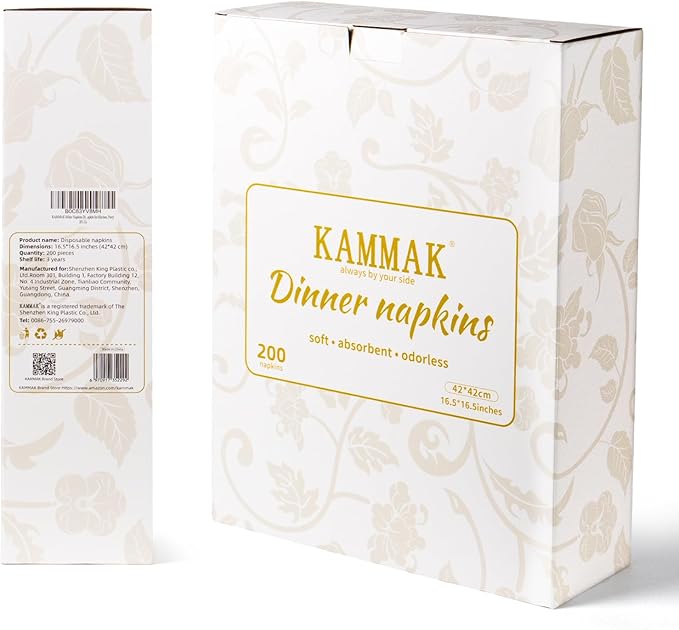 KAMMAK White Napkins Dinner Paper with Pocket 200 Pack Disposable Linen Feel Wedding Reception Napkins Bulk for Decorations Restaurant Guest Hand Towel Lunch Napkin for Bathroom (16.5 x 16.5 inch)