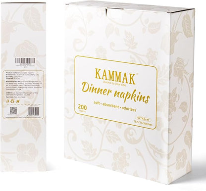 KAMMAK White Napkins Dinner Paper with Pocket 200 Pack Disposable Linen Feel Wedding Reception Napkins Bulk for Decorations Restaurant Guest Hand Towel Lunch Napkin for Bathroom (16.5 x 16.5 inch)