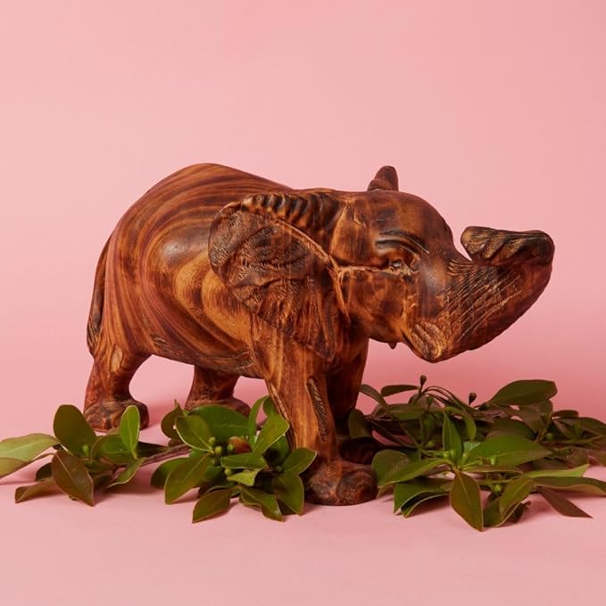 Large Wood Animal Sculptures, Giraffe, Hippo, Rhino, Lion, Elephant, Statues, Figurines, Home Decor Accents, Living Room, Office, Desk, Coffee Table, Book Shelf, Hand Carved, African, Brown