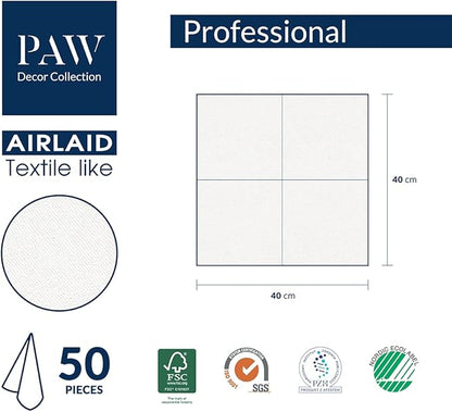PAW - 50 Pieces Linen-Feel Paper Paper Napkins 16" x 16", Disposable Cloth-Like Napkins with Golden Leaves Design, Dinner Napkins for Party, Wedding, Barbecue, Picnic
