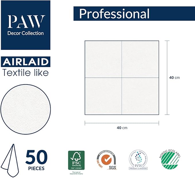 PAW - 50 Pieces Linen-Feel Paper Paper Napkins 16" x 16", Disposable Cloth-Like Napkins with Reverse Gold Design, Dinner Napkins for Party, Wedding, Christmas