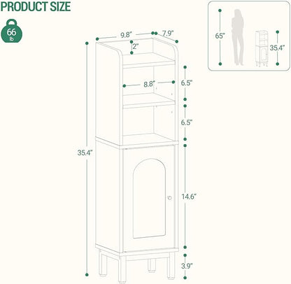 Bathroom Storage Cabinet, Small Corner Floor Cabinet with Door and Shelves, Narrow Toilet Paper Holder, Bathroom Organizer with Adjustable Shelf, for Small Spaces, Black BC38204GV1