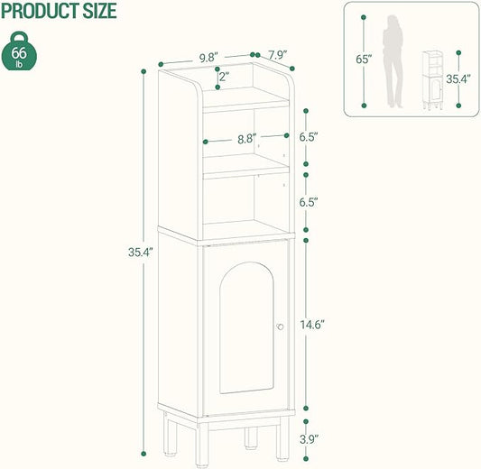 Bathroom Storage Cabinet, Small Corner Floor Cabinet with Door and Shelves, Narrow Toilet Paper Holder, Bathroom Organizer with Adjustable Shelf, for Small Spaces, Rustic Greige BC38205GV1