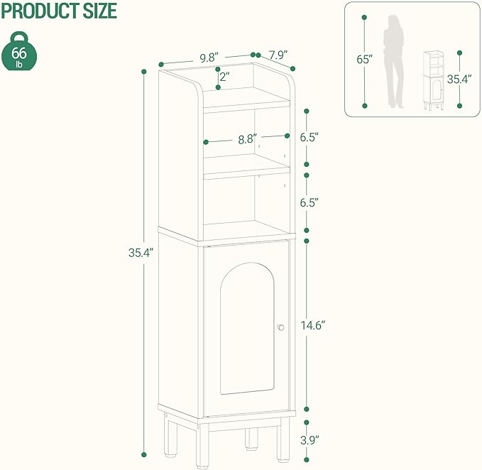 Bathroom Storage Cabinet, Small Corner Floor Cabinet with Door and Shelves, Narrow Toilet Paper Holder, Bathroom Organizer with Adjustable Shelf, for Small Spaces, Rustic Brown BC38201BV1