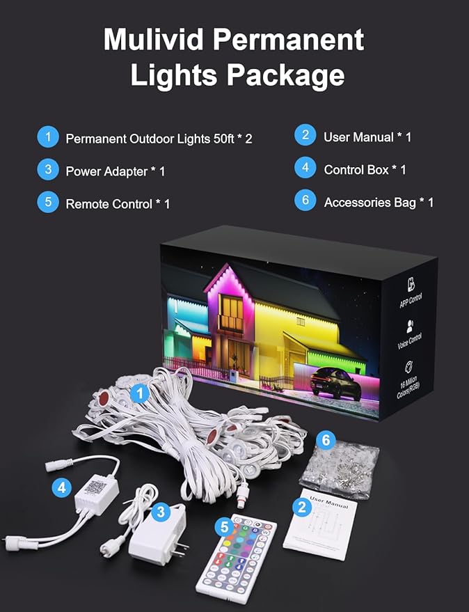 100Ft Permanent Outdoor Lights for House, RGB Halloween House Light Outdoor with Remote APP Control,IP67 Waterproof for Outside Decorations，Eaves Lights for Christmas, Holiday, Party, Daily