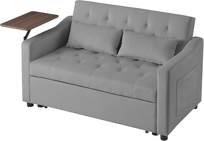 3-in-1 Convertible Sleeper Sofa Bed, Pullout Couch with 360° Swivel Side Table, Modern Chenille Fabric, Easy to Assemble, Folding Loveseat Sofa Bed for Living Room & Guest Room