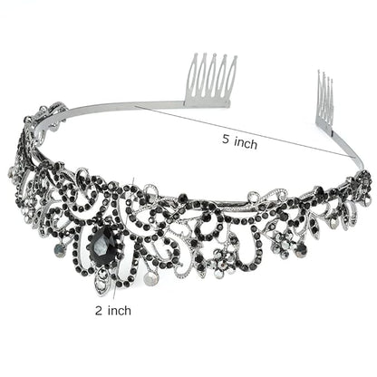 AOPRIE King & Queen Tear Drop Tiara and Crown for Women Men Crystal Hair Accessories for Wedding Prom Bridal Birthday Party Halloween Costume Christmas Gifts Black Princess Tiara for Girls Boys