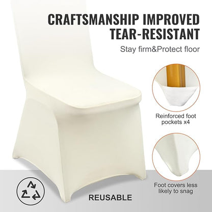 VEVOR 100 PCS Beige Chair Covers Polyester Spandex Chair Cover Stretch Slipcovers for Wedding Party Dining Banquet Chair Flat-Front Covers